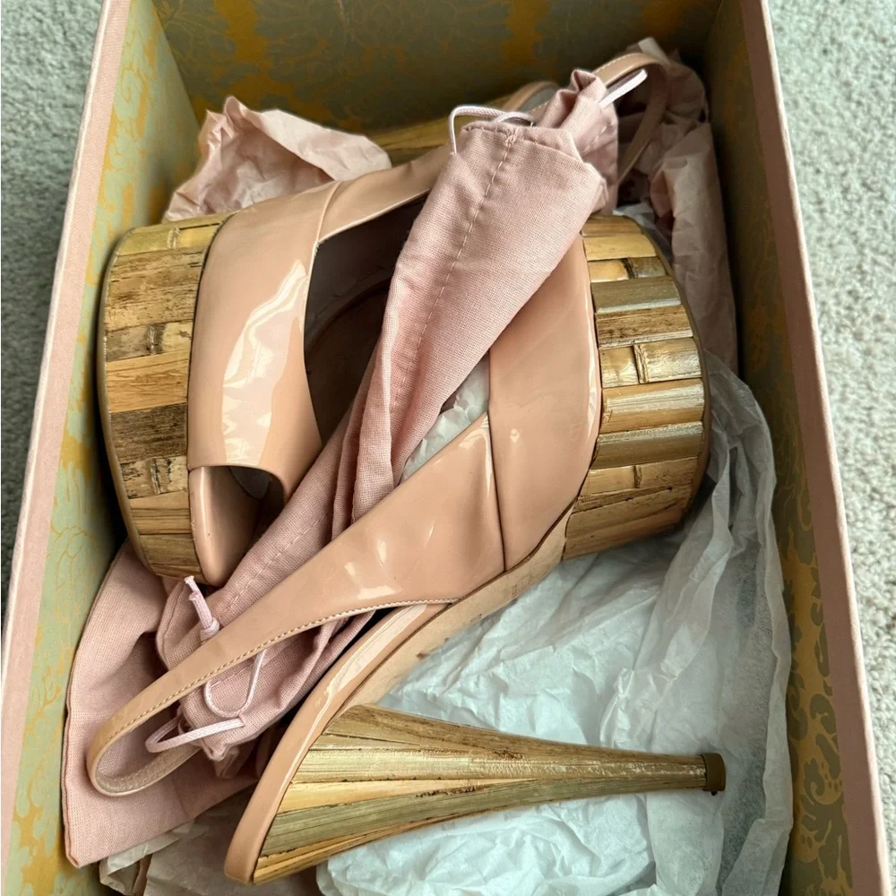 Miu Miu Nude Beige/Pink Peep Toe Platform Slingbacks